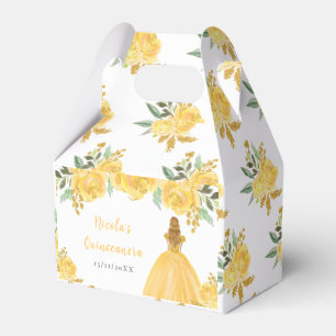 Blonde Hair Princess Gold Floral Quinceanera Favor Boxes