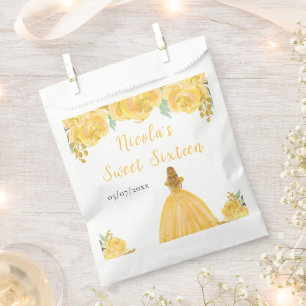 Blonde Hair Princess Gold Floral Sweet Sixteen  Favor Bag