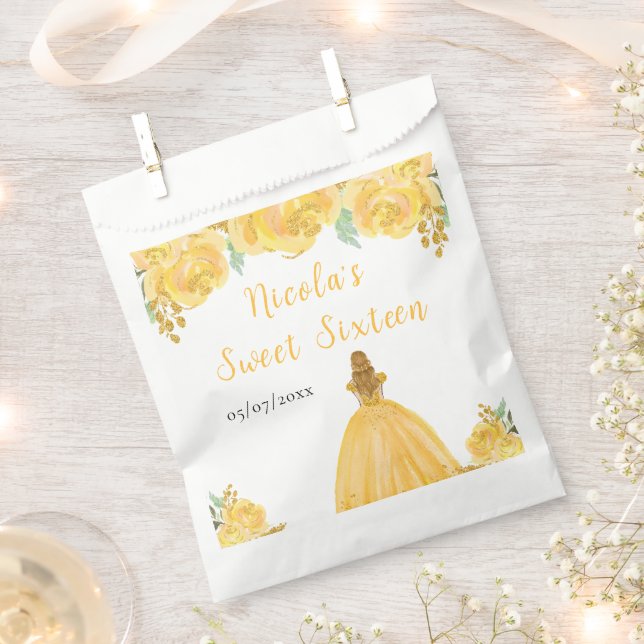 Blonde Hair Princess Gold Floral Sweet Sixteen  Favor Bag (Clipped)