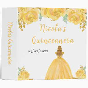 Blonde Hair Princess Gold Quinceanera Photo Album 3 Ring Binder