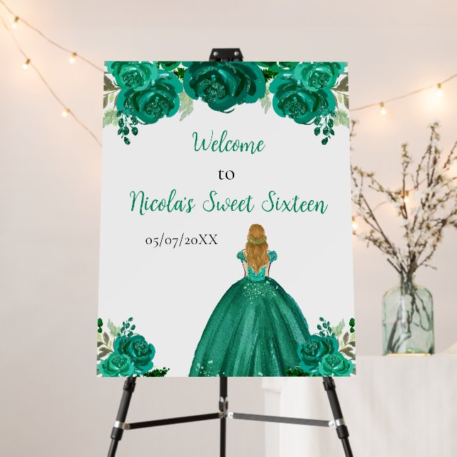 Blonde Hair Princess Green Sweet Sixteen Welcome Foam Board (In Situ (Stand))