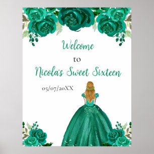 Blonde Hair Princess Green Sweet Sixteen Welcome Poster