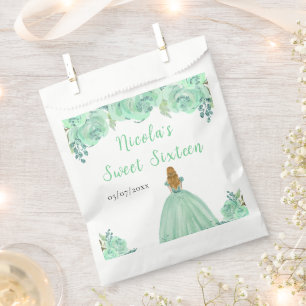 Blonde Hair Princess Mint Floral Sweet Sixteen Favor Bag