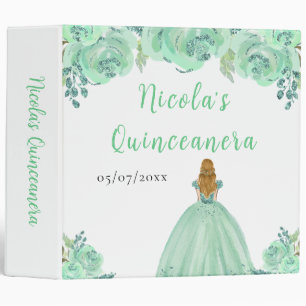 Blonde Hair Princess Mint Quinceanera Photo Album 3 Ring Binder