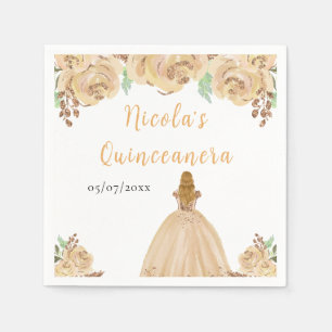 Blonde Hair Princess Peach Floral Quinceanera Napkins