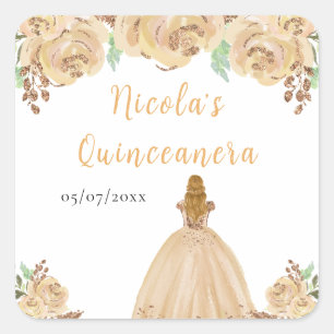 Blonde Hair Princess Peach Floral Quinceanera Square Sticker