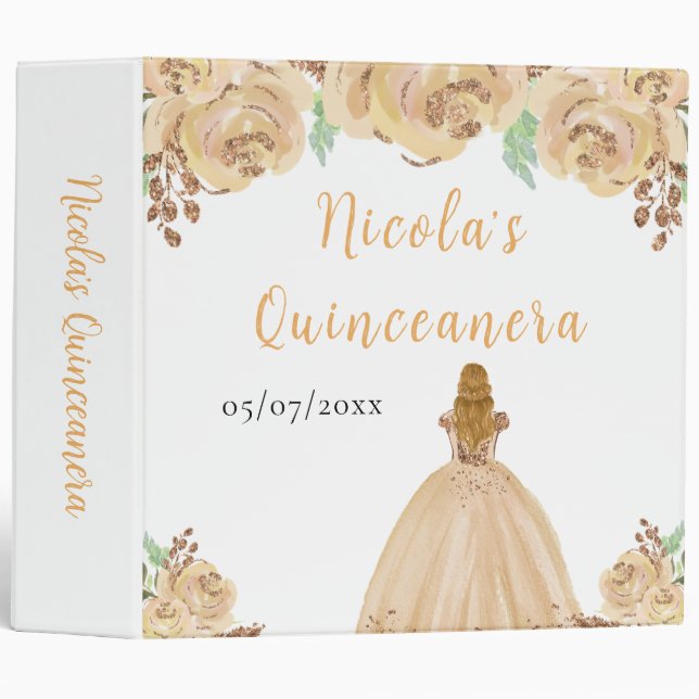 Blonde Hair Princess Peach Quinceanera Photo Album 3 Ring Binder (Front/Spine)