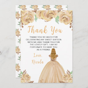 Blonde Hair Princess Peach Sweet Sixteen Thank You Card