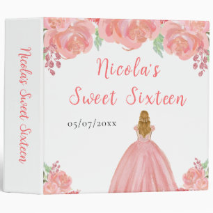 Blonde Hair Princess Pink Floral Sweet Sixteen 3 Ring Binder