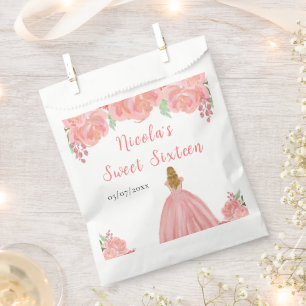 Blonde Hair Princess Pink Floral Sweet Sixteen Favor Bag