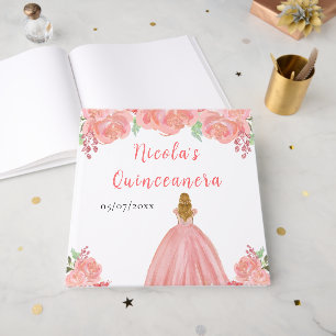 Blonde Hair Princess Pink Quinceanera Guest Book