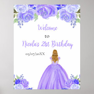 Blonde Hair Princess Purple Birthday Welcome Poster