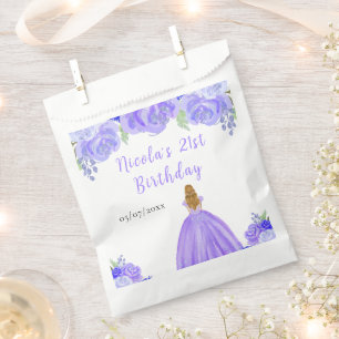 Blonde Hair Princess Purple Floral Birthday Party Favor Bag