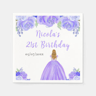 Blonde Hair Princess Purple Floral Birthday Party Napkins