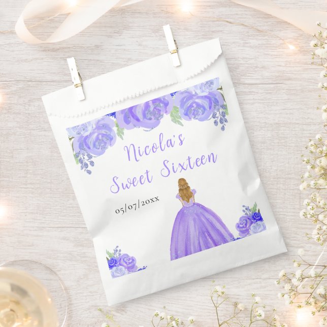 Blonde Hair Princess Purple Floral Sweet Sixteen  Favor Bag (Clipped)