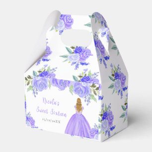 Blonde Hair Princess Purple Floral Sweet Sixteen Favor Boxes