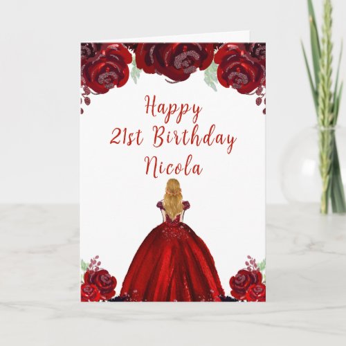 Blonde Hair Princess Red Floral Birthday