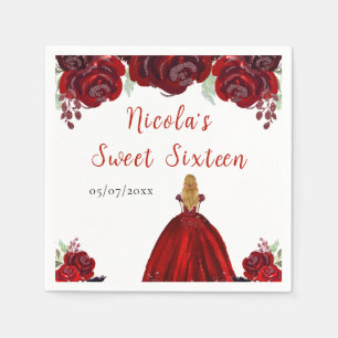 Blonde Hair Princess Red Floral Sweet Sixteen Napkins