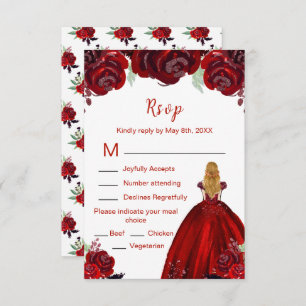 Blonde Hair Princess Red Floral Sweet Sixteen RSVP Card
