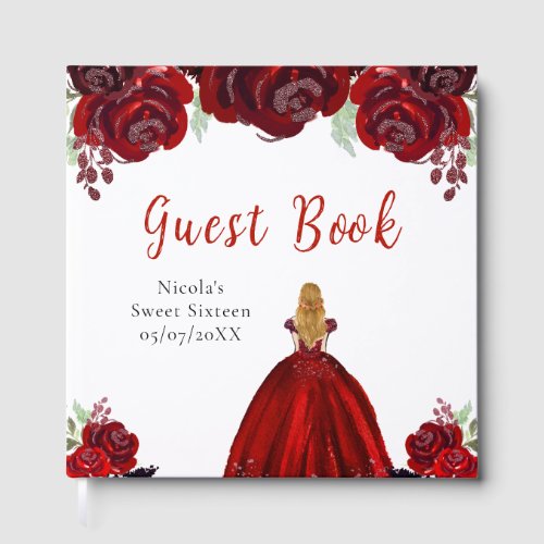 Blonde Hair Princess Red Sweet Sixteen Guest Book