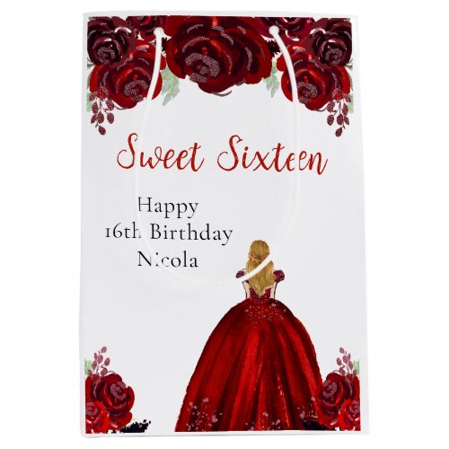 Blonde Hair Princess Red Sweet Sixteen  Medium Gift Bag