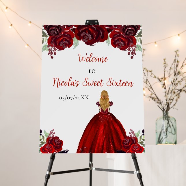 Blonde Hair Princess Red Sweet Sixteen Welcome Foam Board (In Situ (Stand))