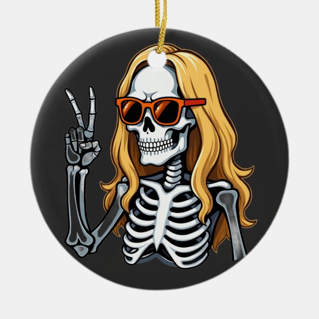 Blonde Hair Skeleton Giving Peace Sign  Ceramic Ornament (Front)