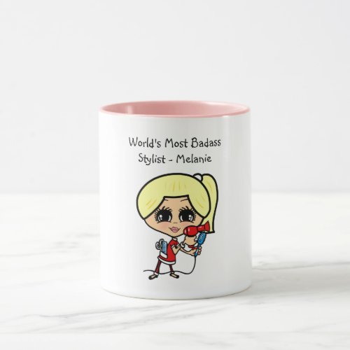 Blonde Hair Stylist Caricature MUG Personalized