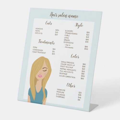 Blonde Hair Woman Drawing Custom Hair Salon Menu Pedestal Sign