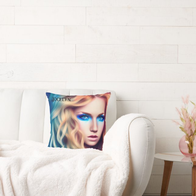 Blonde Haired Blue Eyed Bombshell   Throw Pillow (Couch)