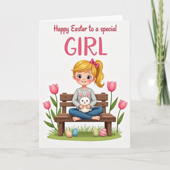 Blonde Haired Friend Bunny Love Card (Front)