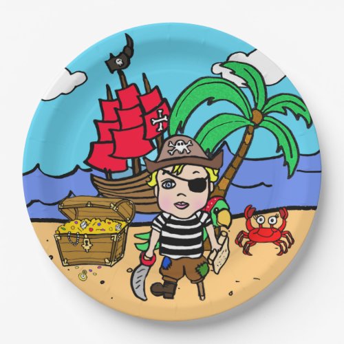 Blonde Haired Pirate Themed Birthday Party Paper Plates