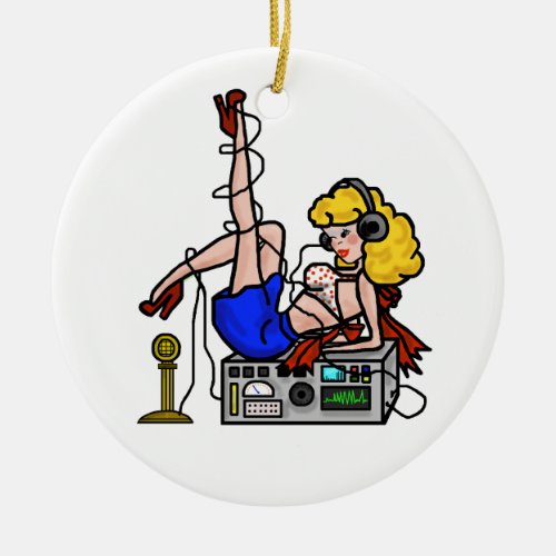 Blonde Ham Radio Pin_up Girl Christmas Ornament