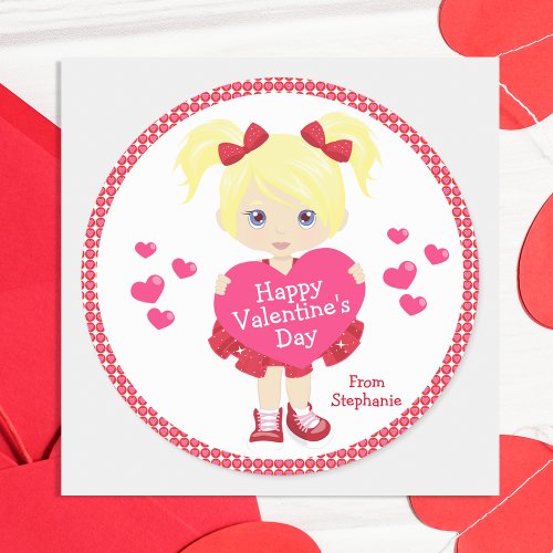 Blonde Happy Valentines Day Classic Round Sticker