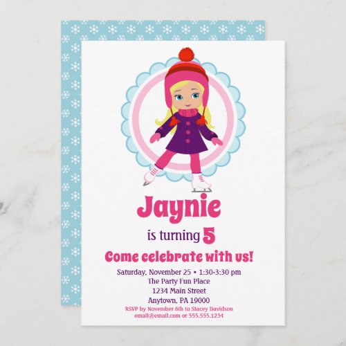 Blonde Ice Skater Birthday Party Invitation