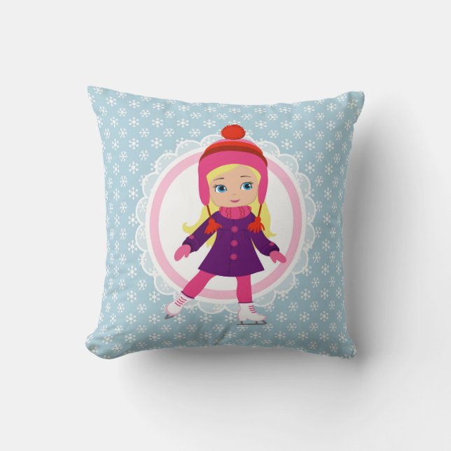 Blonde Ice Skater - Winter Sports Skating Throw Pillow (Front)