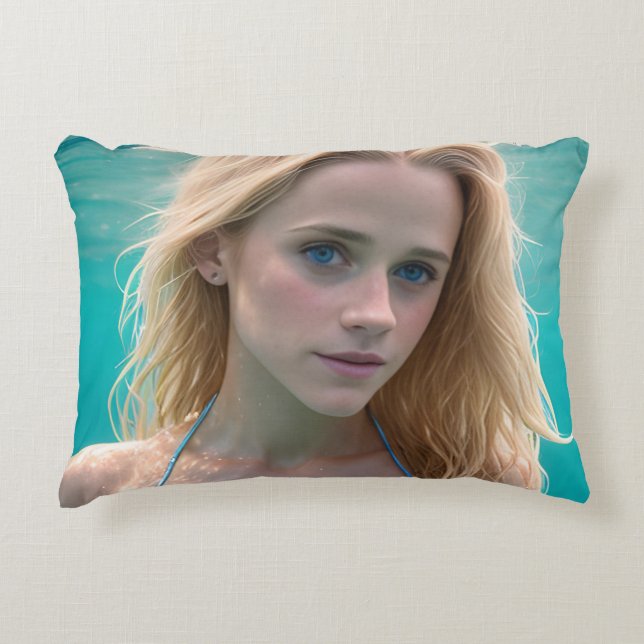 Blonde in a Bikini Underwater Accent Pillow (Front)