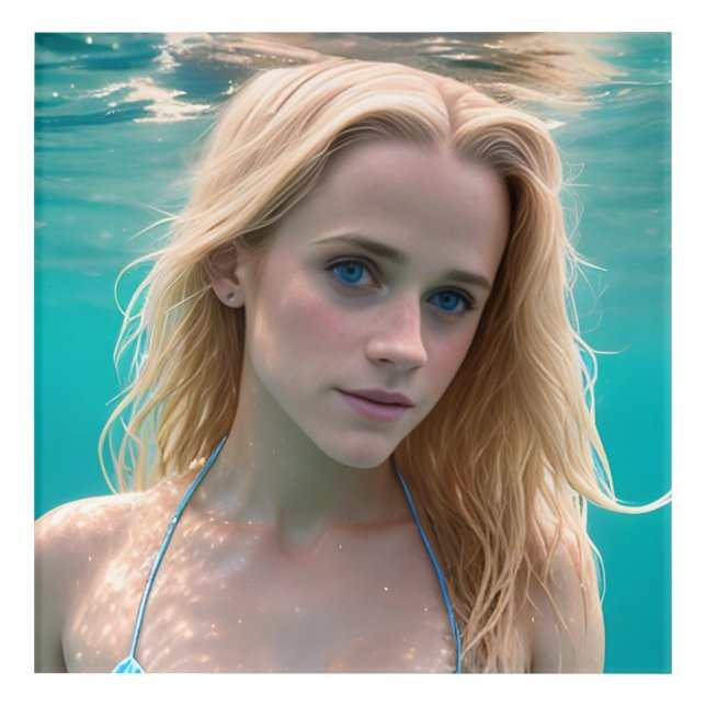 Blonde in a Bikini Underwater Acrylic Print (Front)