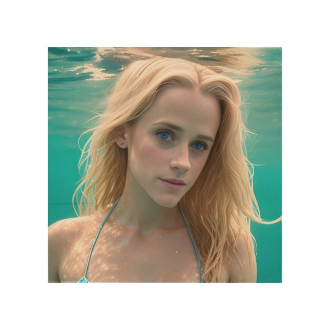 Blonde in a Bikini Underwater Wood Wall Art (Front)
