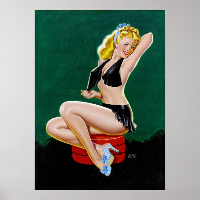 Blonde in Blue Slippers Pin Up Poster (Front)
