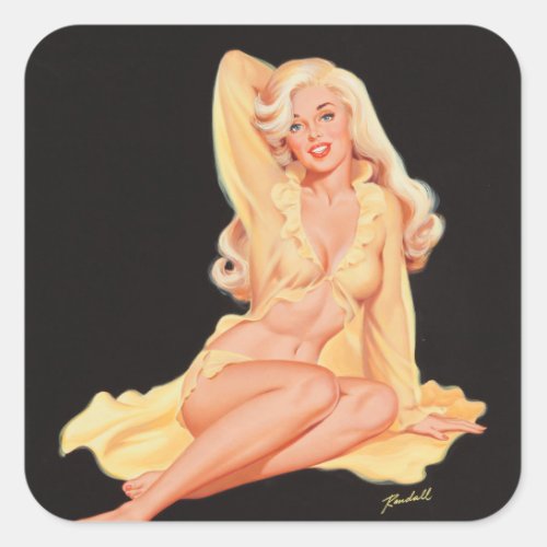 Blonde in Lingerie Pin Up Art Square Sticker