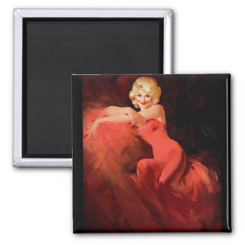 Blonde in Red Dress Pin Up Art Magnet