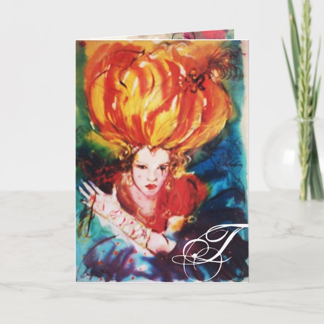 BLONDE IN RED MONOGRAM NOTE CARD (Front)