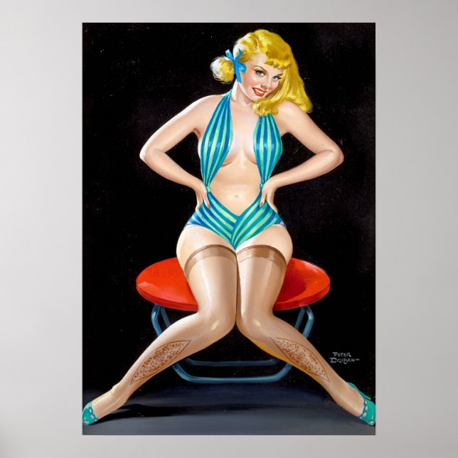 Blonde in Stockings Pin Up Poster (Front)