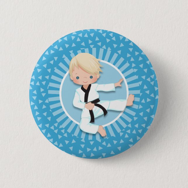 Blonde Karate Boy Judo Martial Arts Button (Front)