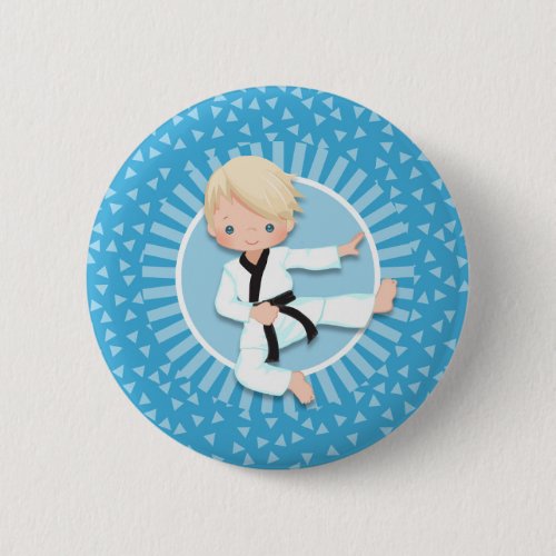 Blonde Karate Boy Judo Martial Arts Button