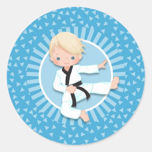 Blonde Karate Boy Judo Martial Arts Classic Round Sticker