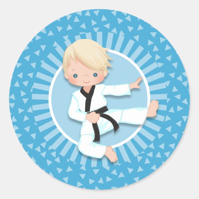 Blonde Karate Boy Judo Martial Arts Classic Round Sticker (Front)