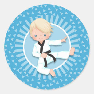 Blonde Karate Boy Judo Martial Arts Classic Round Sticker
