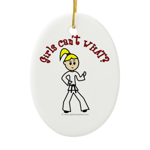 Blonde Karate Girl Ceramic Ornament